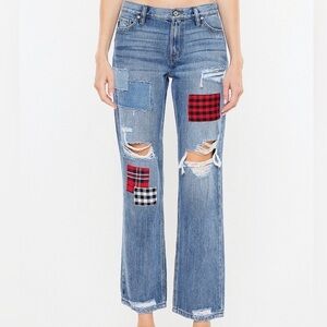 Kancan patchwork jeans denim distressed boyfriend relaxed 30 cotton